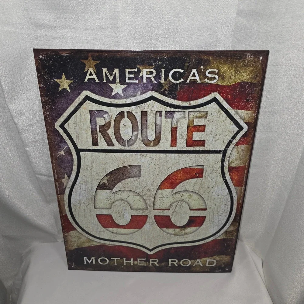 Route 66 Mother Road Metal Sign Vintage American Flag‎ Tin Wall Art 16x12.5